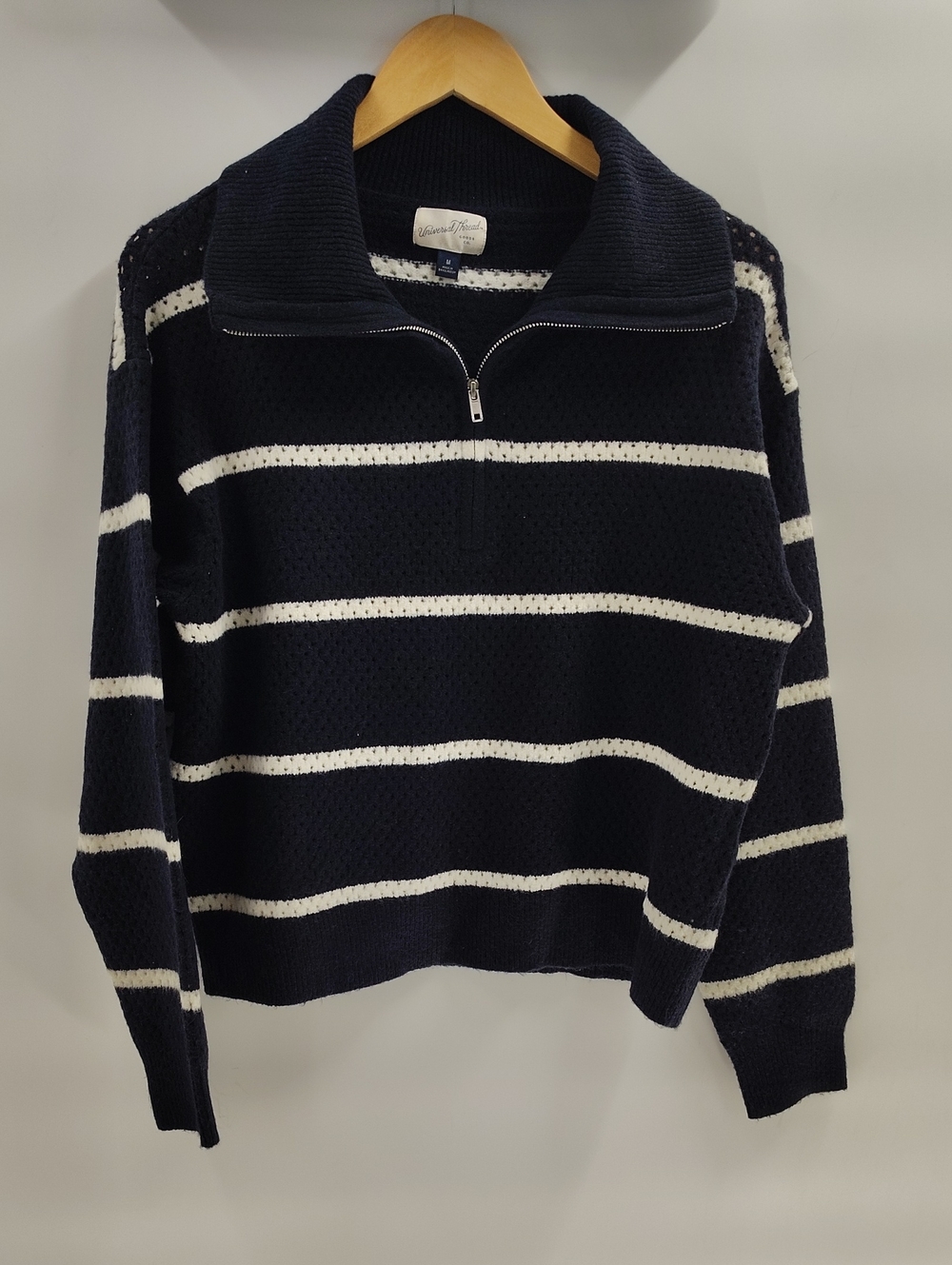 Universal Thread Zip Stripe Sweater Navy White Medium